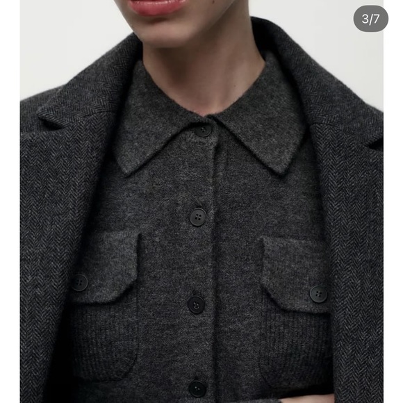 Zara NWT plain knit polo collar jacket 9325/001 - Picture 6 of 10